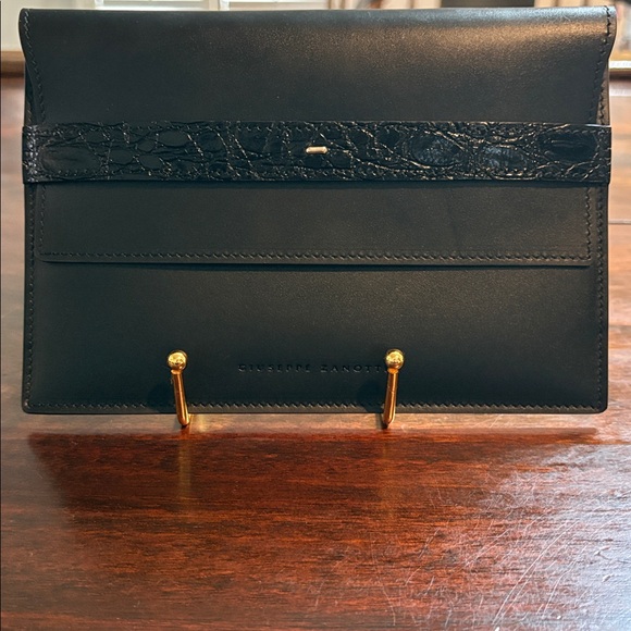 GIUSEPPE ZANOTTI Black Leather Envelope Clutch